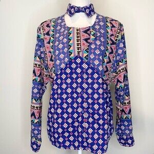 VTG Frontier Series Western Rodeo Button Up Open Neck Shirt Medium